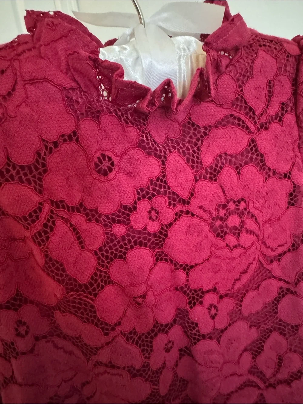 Janie & Jack Floral Lace Ruffled Neck dress in Raspberry girl 12-18M NEW no tag